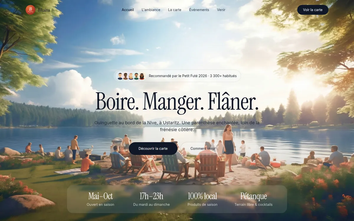 Aperçu du site internet Guinguette Bikaina — Guinguette — bar et planches à partager à Ustaritz