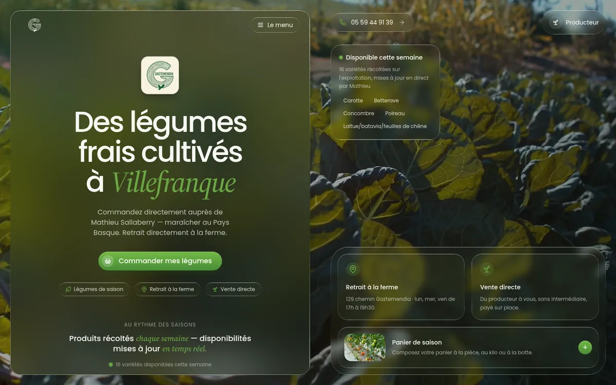 Aperçu du site internet Ferme Gastemendia — Exploitation maraîchère à Villefranque