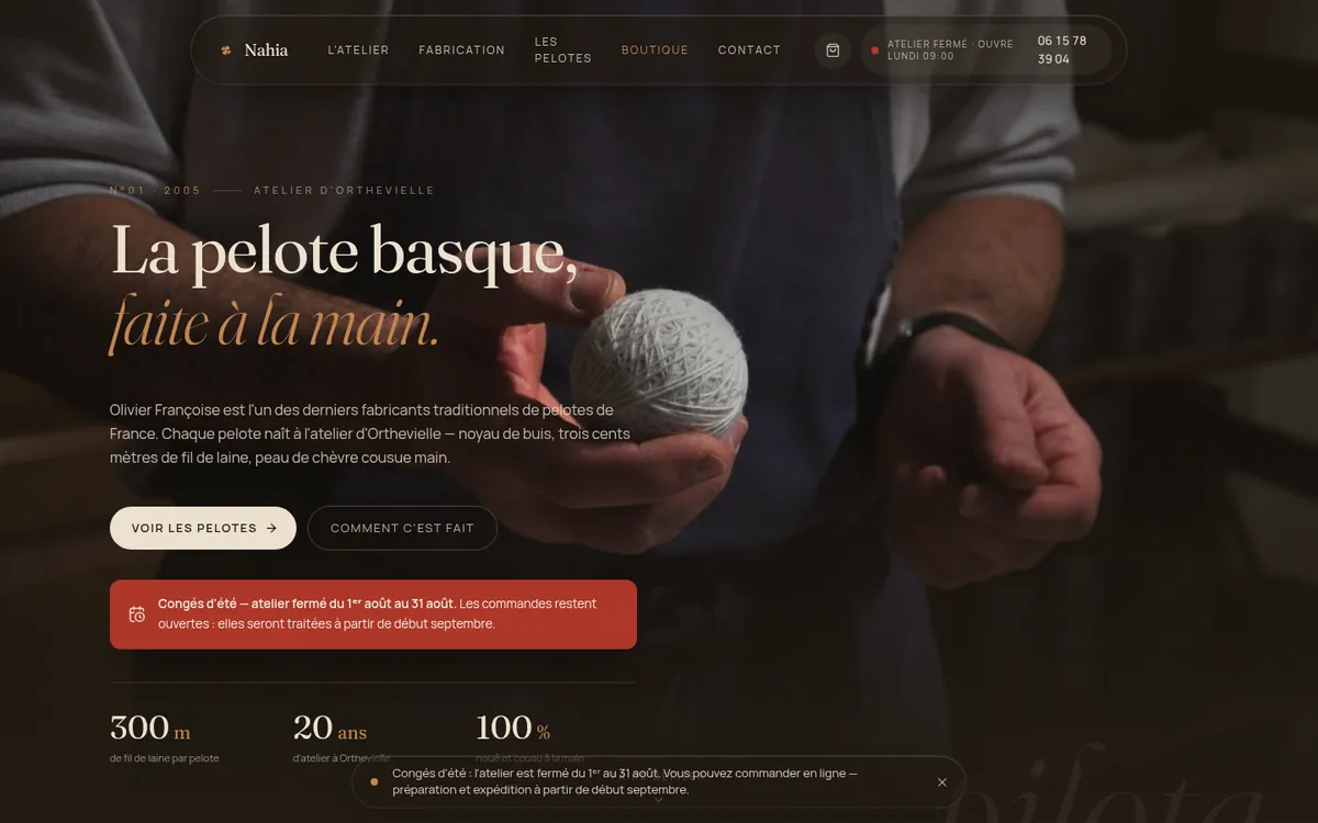 Aperçu du site internet Nahia — Fabricant de pelotes basques à Pays Basque
