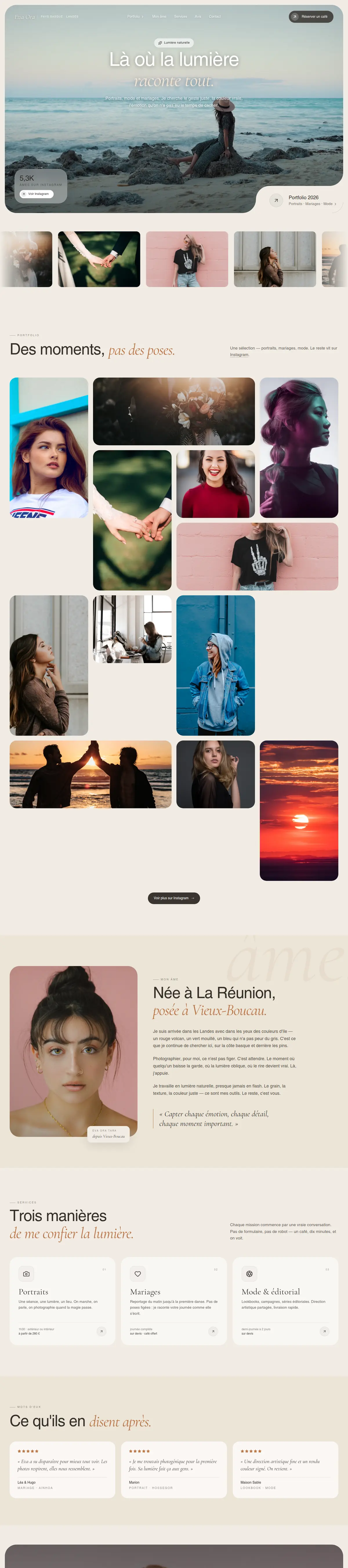 Page d'accueil du site de Eva Ora, photographe à Pays basque & Landes