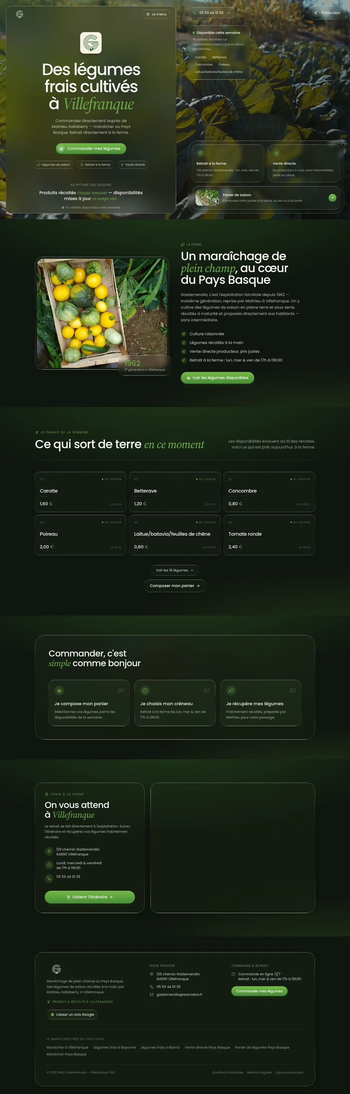 Page d'accueil du site de Ferme Gastemendia, maraîcher à Villefranque