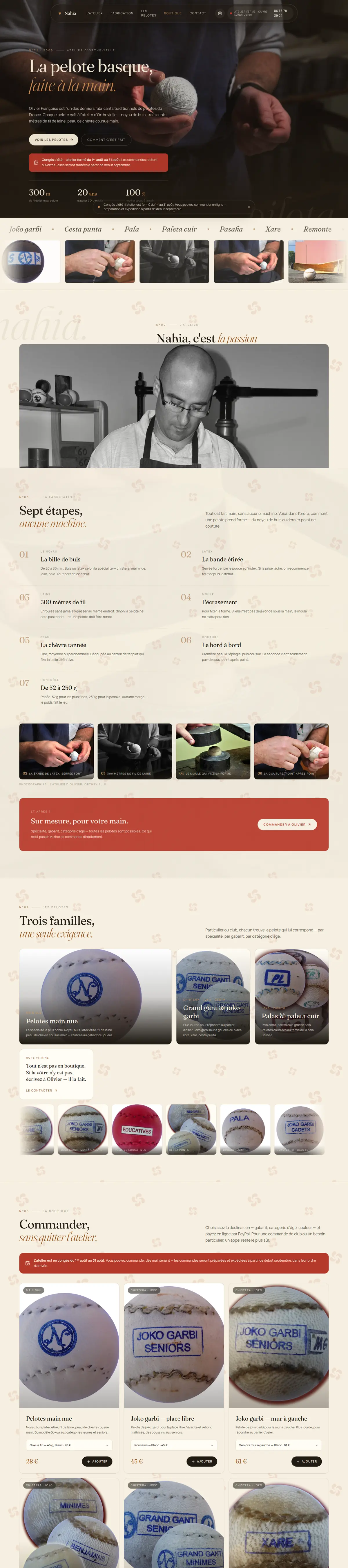 Page d'accueil du site de Nahia, fabricant de pelotes basques à Pays basque